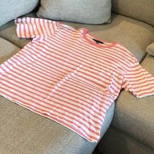 Brooks Brothers t shirt with pocket, pink/white stripe, size medium